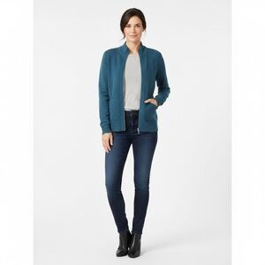 100% Cashmere Ribbed Long Sleeve Zip Up Cardigan Ribbed Sweater Blue Size XS